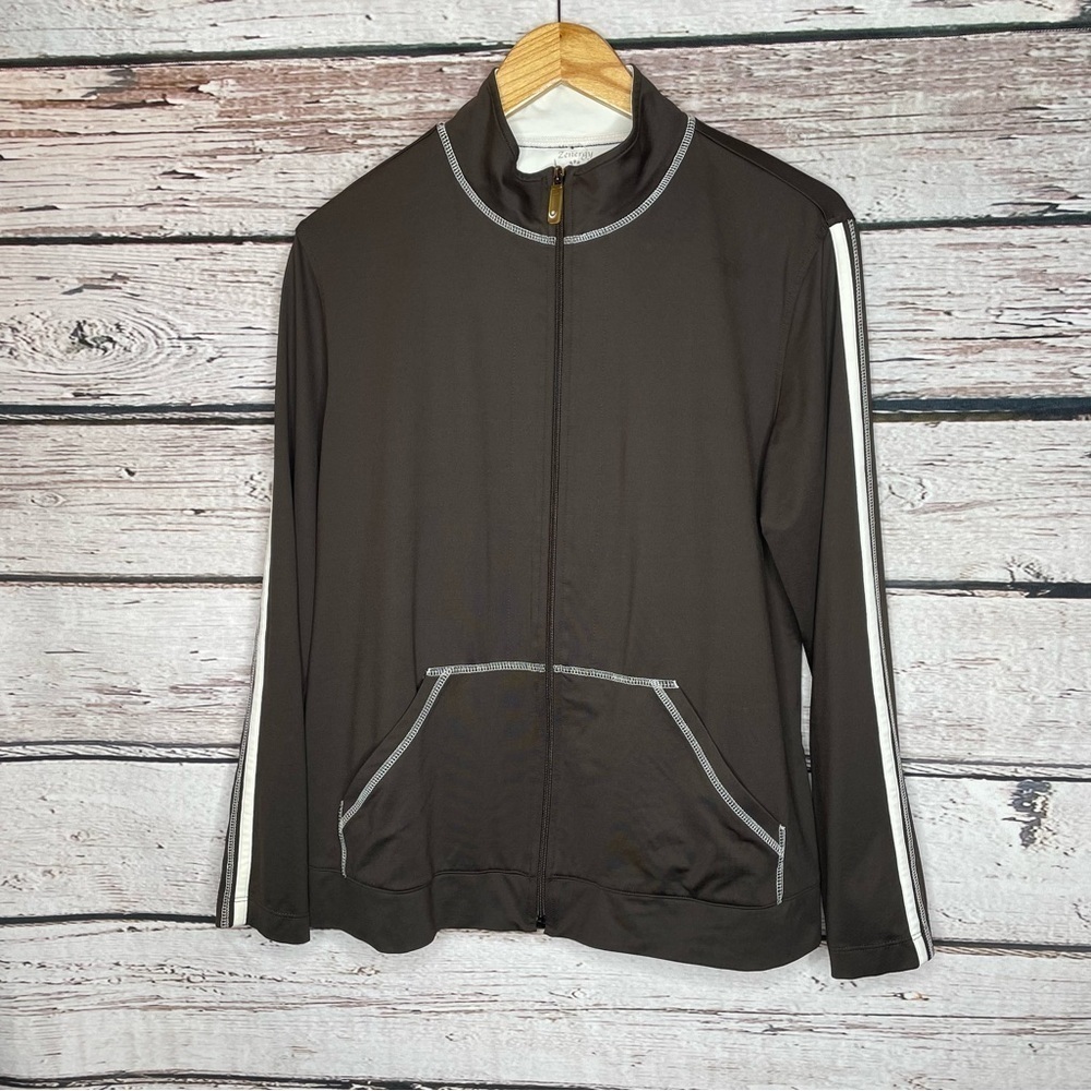 Zenergy by Chico’s Brown Full Zip Track Jacket Size 2 Women’s Large Athleisure